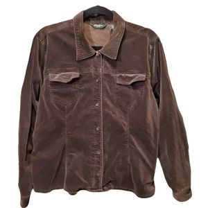 EDDIE BAUER velvet button up blouse long sleeve velour top womens extra large XL